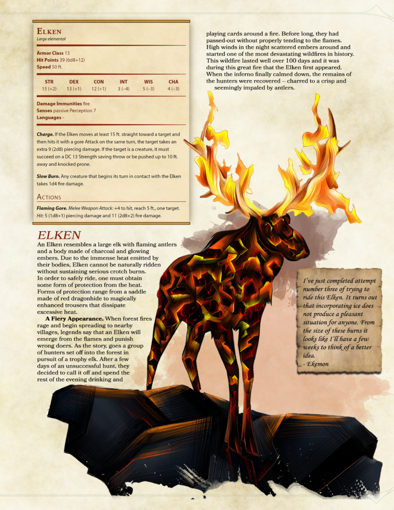 D&D 5e exotic mounts fire elk